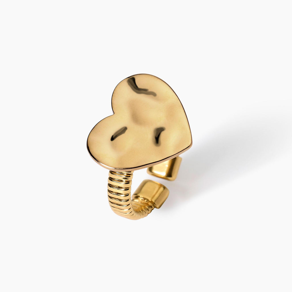 Anello donna kidult con cuore effetto martellato Gold