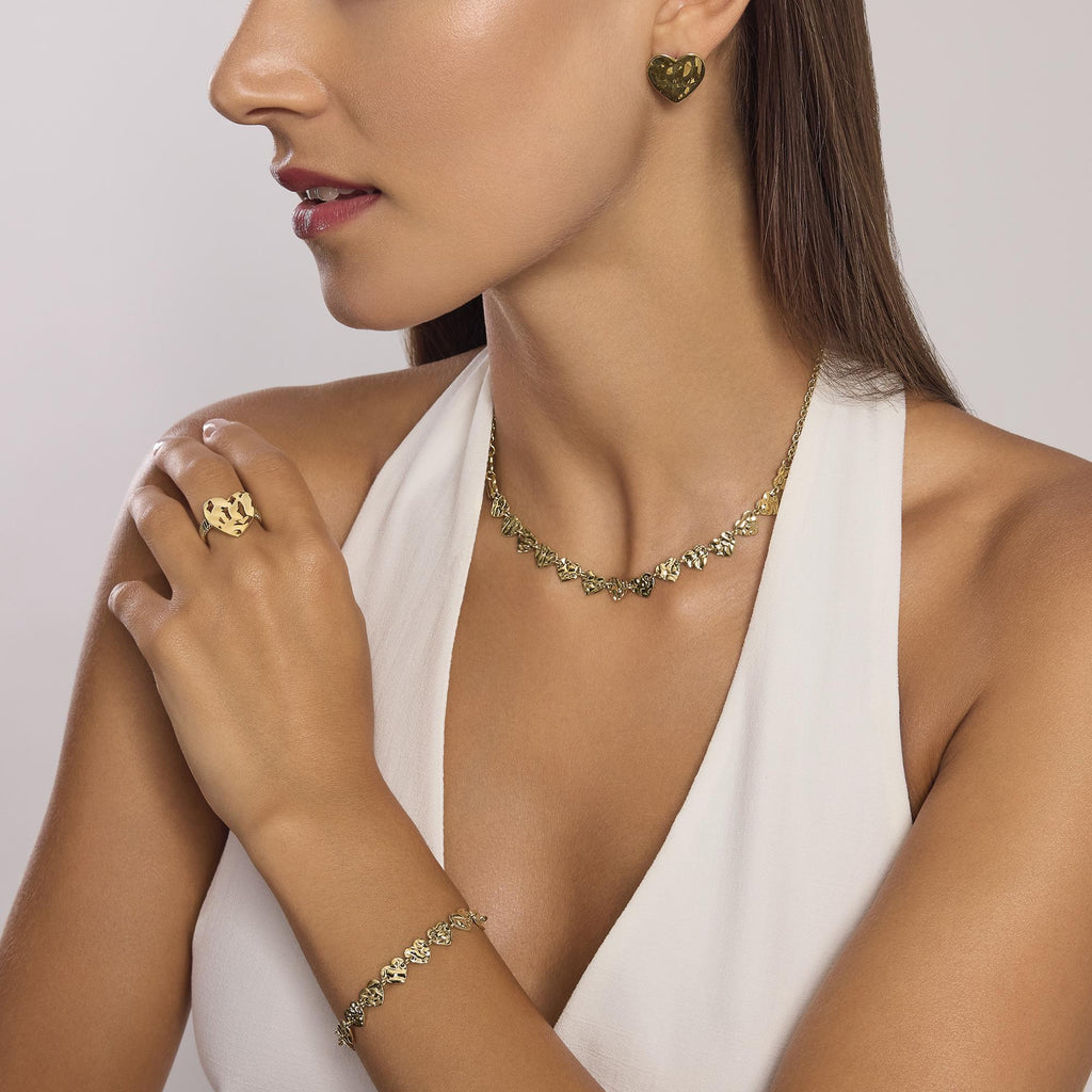 Anello donna kidult con cuore effetto martellato Gold