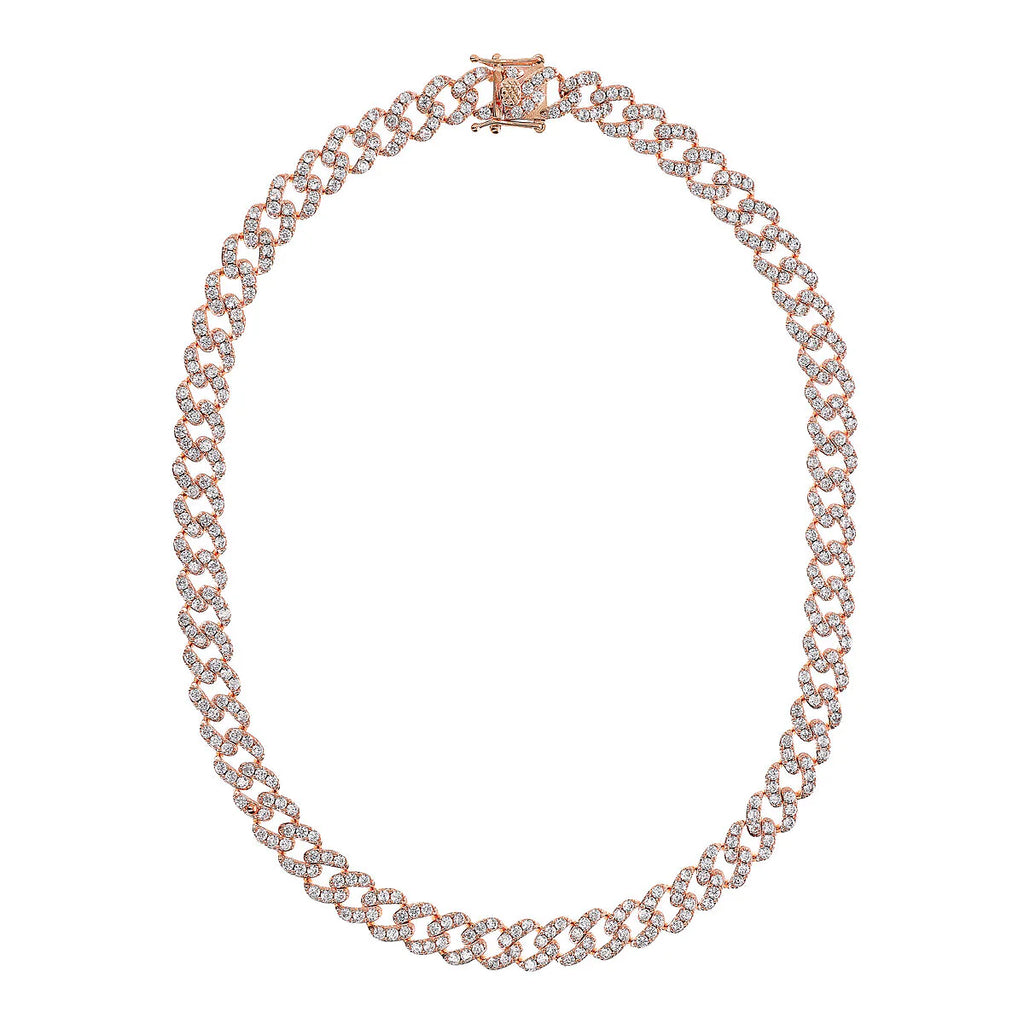 Collana Bronzallure  Girocollo Catena Grumetta Squadrata con Pavé di Cubic Zirconia