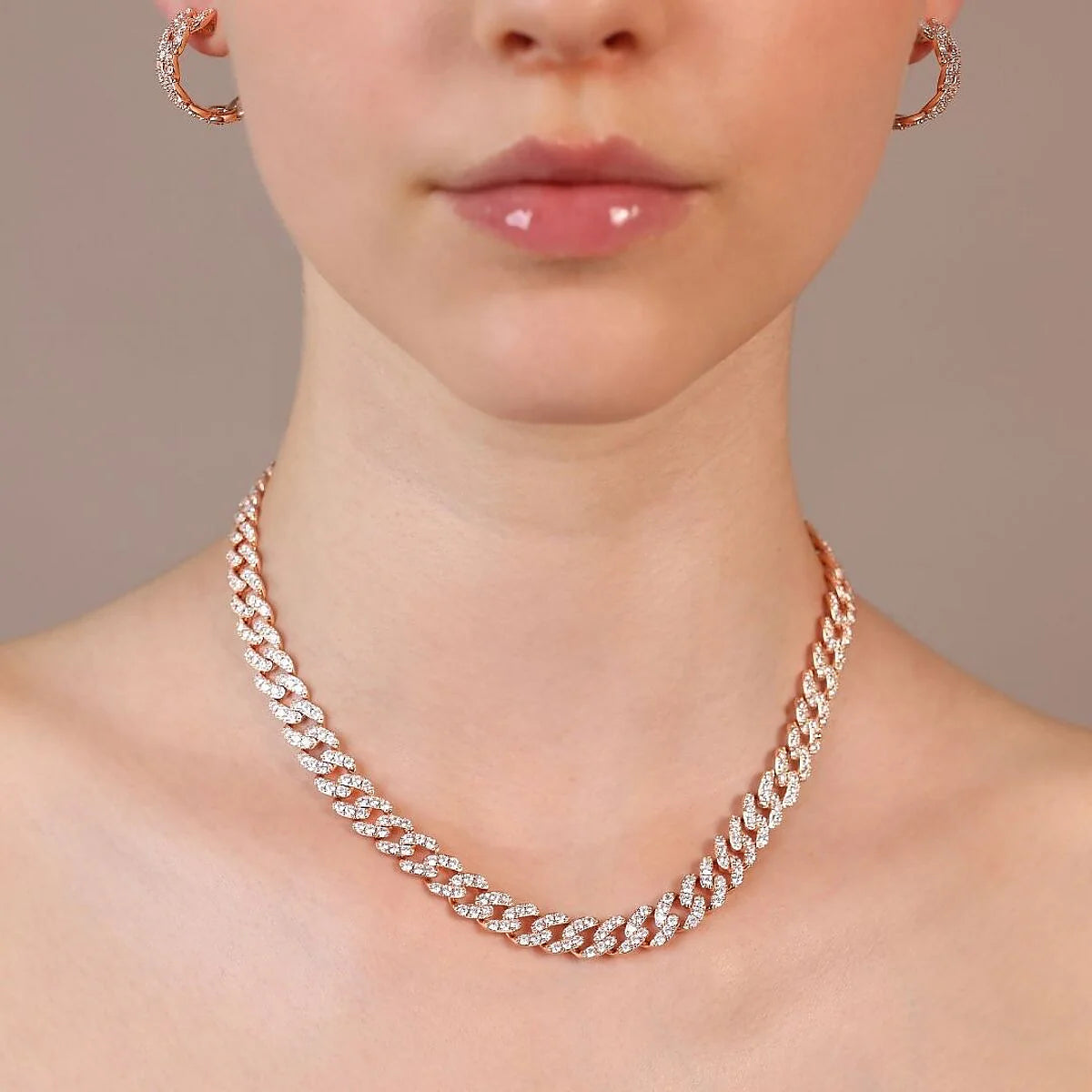 Collana Bronzallure  Girocollo Catena Grumetta Squadrata con Pavé di Cubic Zirconia