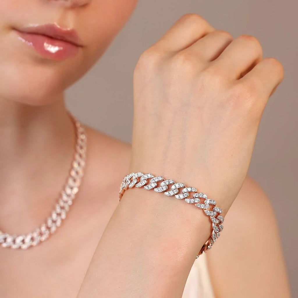 Bracciale Bronzallure Catena Grumetta Squadrata con Pavé di Cubic Zirconia