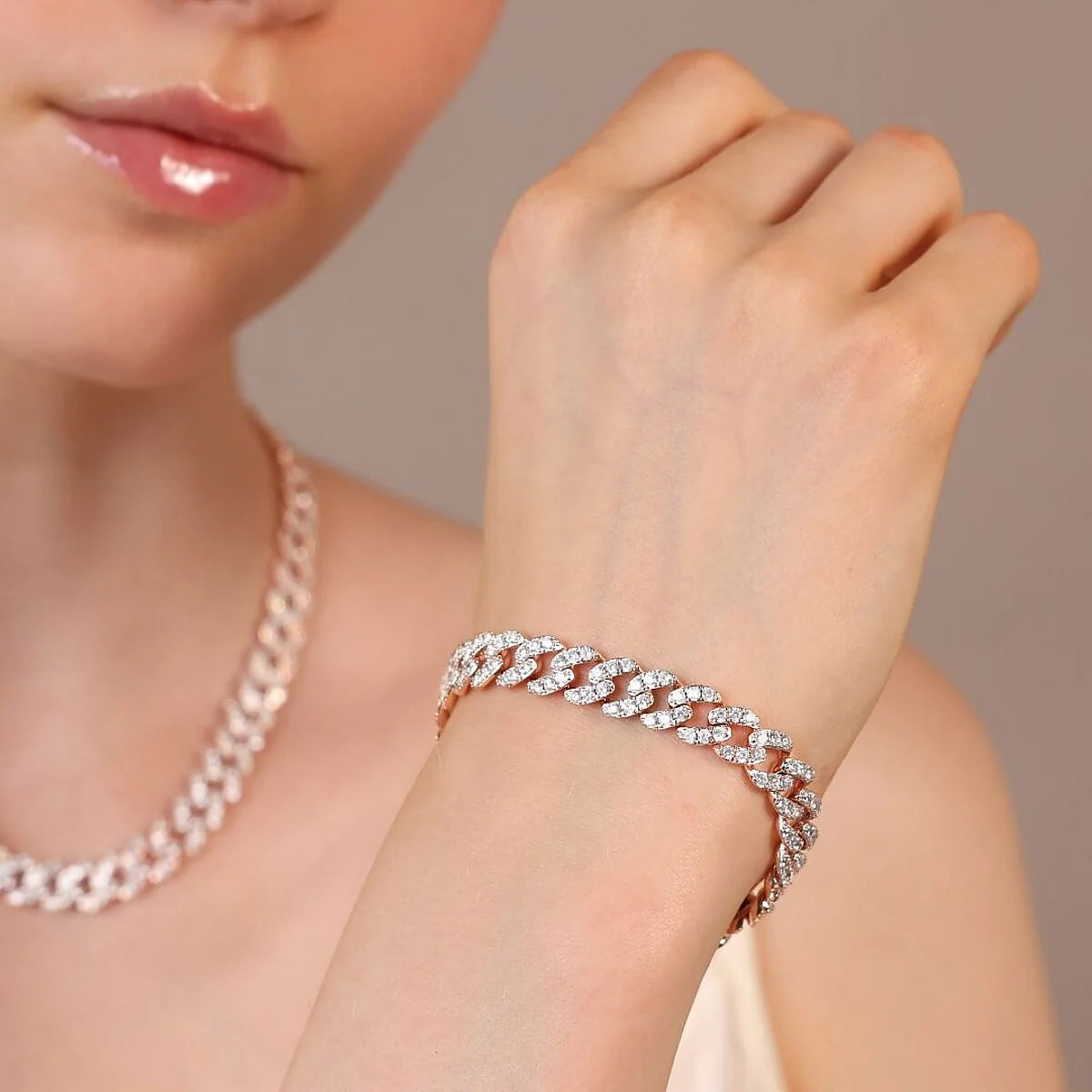 Bracciale Bronzallure Catena Grumetta Squadrata con Pavé di Cubic Zirconia