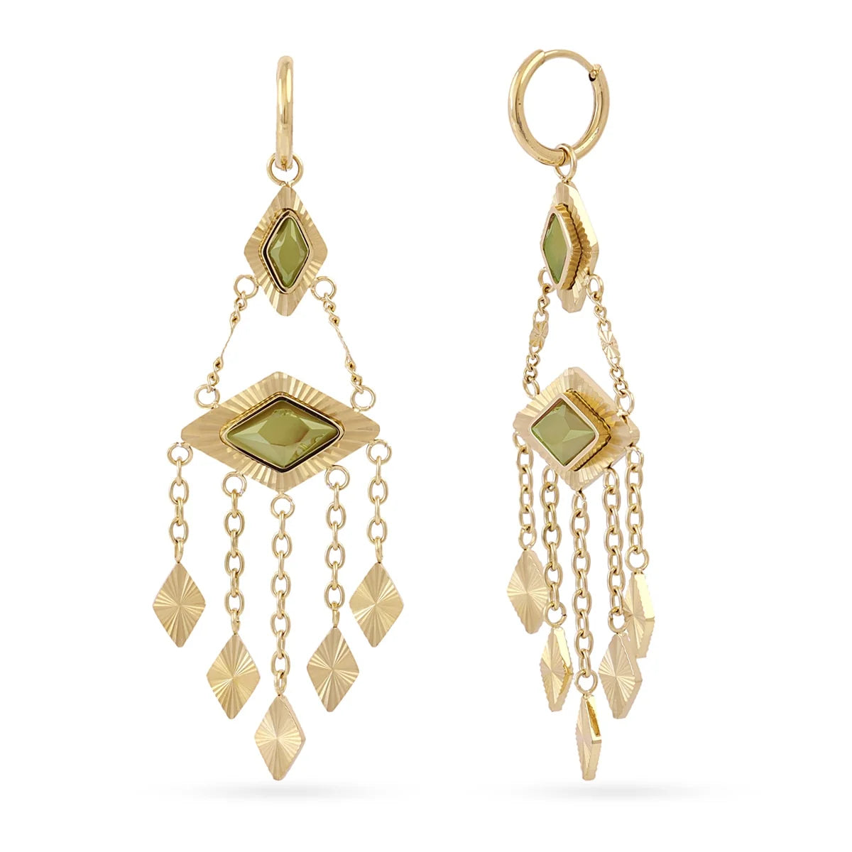 Orecchini Anartxy donna a cascata PRISMA verde oliva