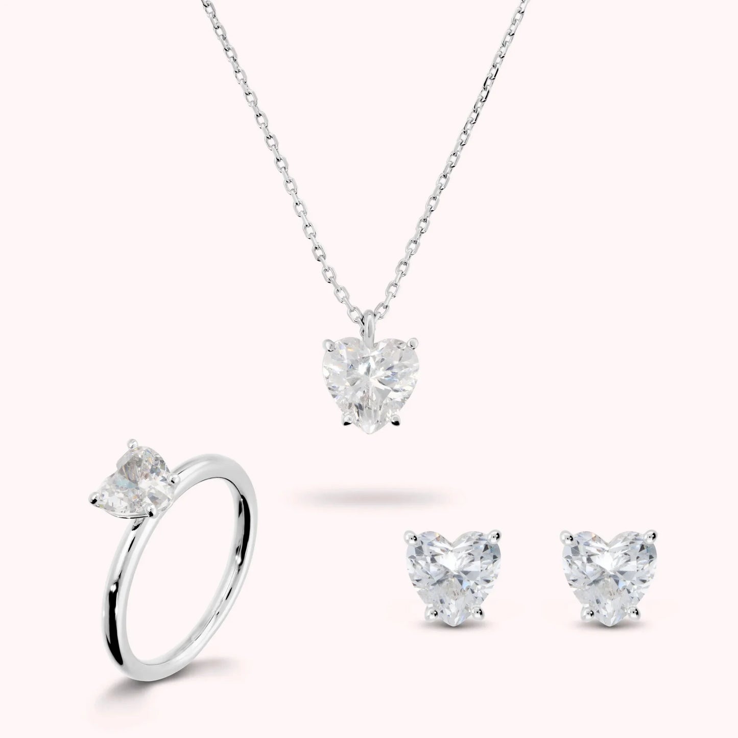 Parure Bronzallure donna Solitario, orecchini punto luce e collana con pendente taglio cuore