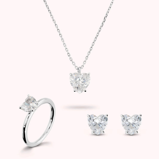 Parure Bronzallure donna Solitario, orecchini punto luce e collana con pendente taglio cuore