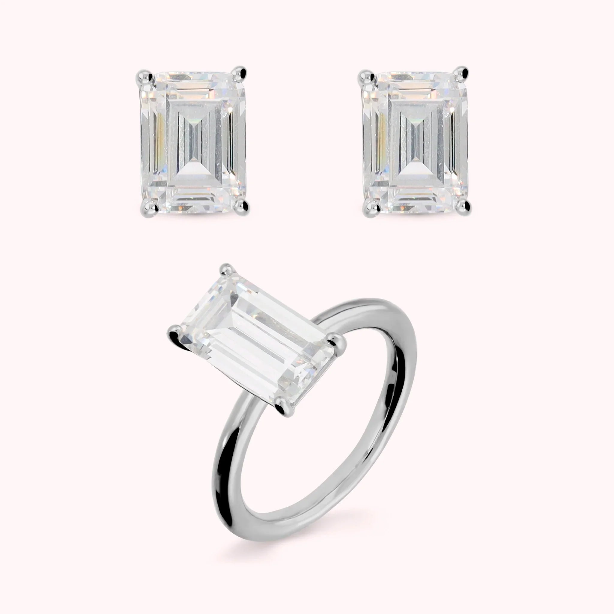 Parure Bronzallure donna Solitario e orecchini punto luce taglio baguette