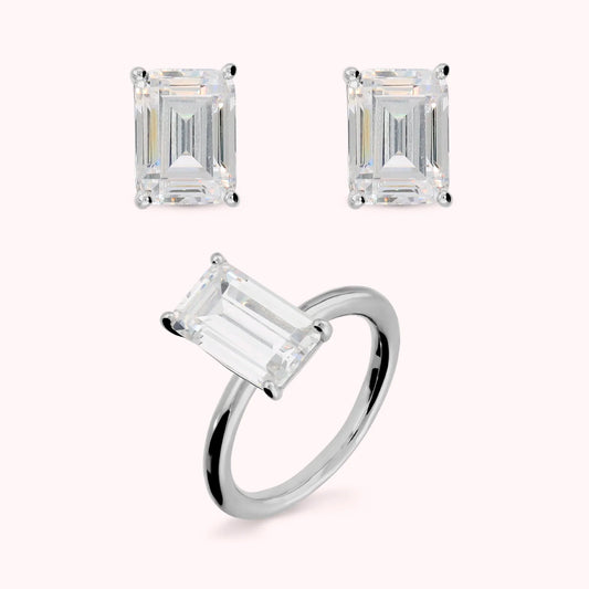 Parure Bronzallure donna Solitario e orecchini punto luce taglio baguette