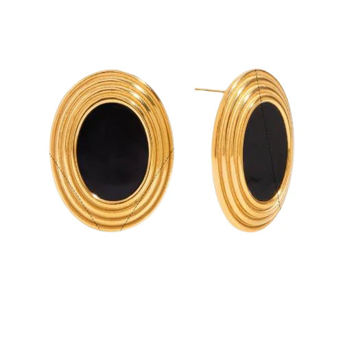 Orecchini Piti Malì donna Brunilde Bottone ovale con smalto nero