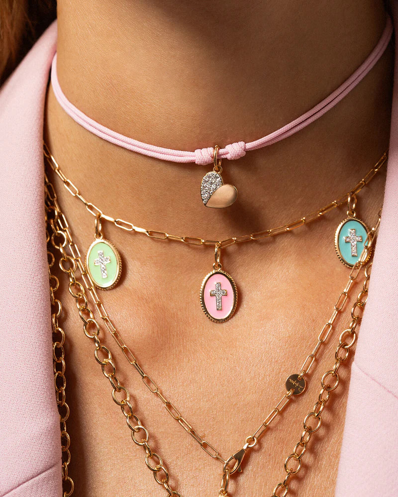 Collana Rue des Mille Charm bar Girocollo soft cord base rosa