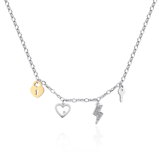 Collana S'Agapò donna Happy Cuore, fulmine, chiave