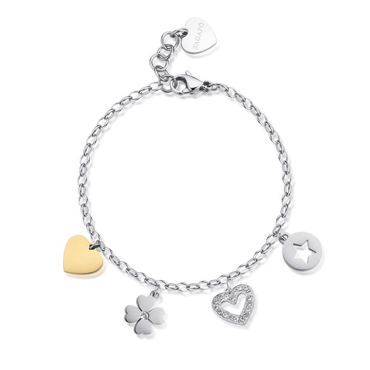 Bracciale S'Agapò donna Happy Cuore, quadrifoglio, stella