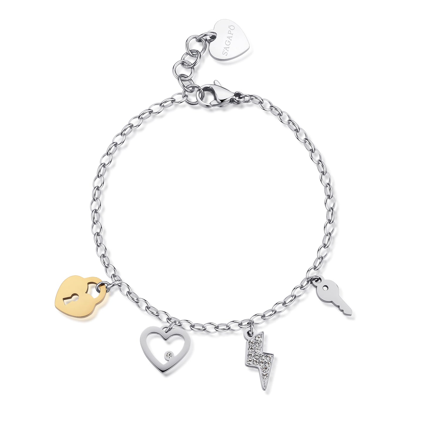 Bracciale S'Agapò donna Happy Cuore, fulmine, chiave