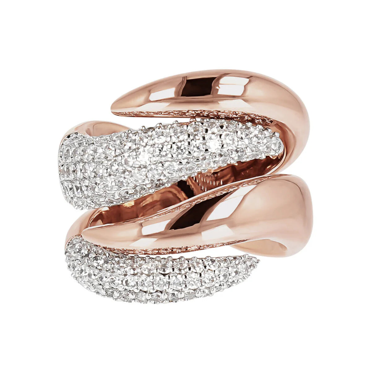 Anello Bronzallure Fascia Contrarié con Pavé in Cubic Zirconia