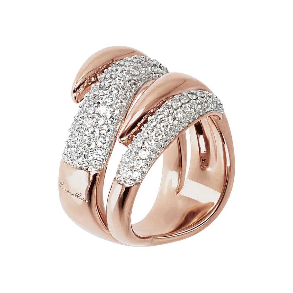 Anello Bronzallure Fascia Contrarié con Pavé in Cubic Zirconia