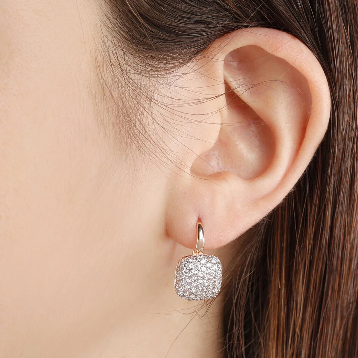 Orecchini Pendenti Bronzallure Quadrati con Pavé in Cubic Zirconia