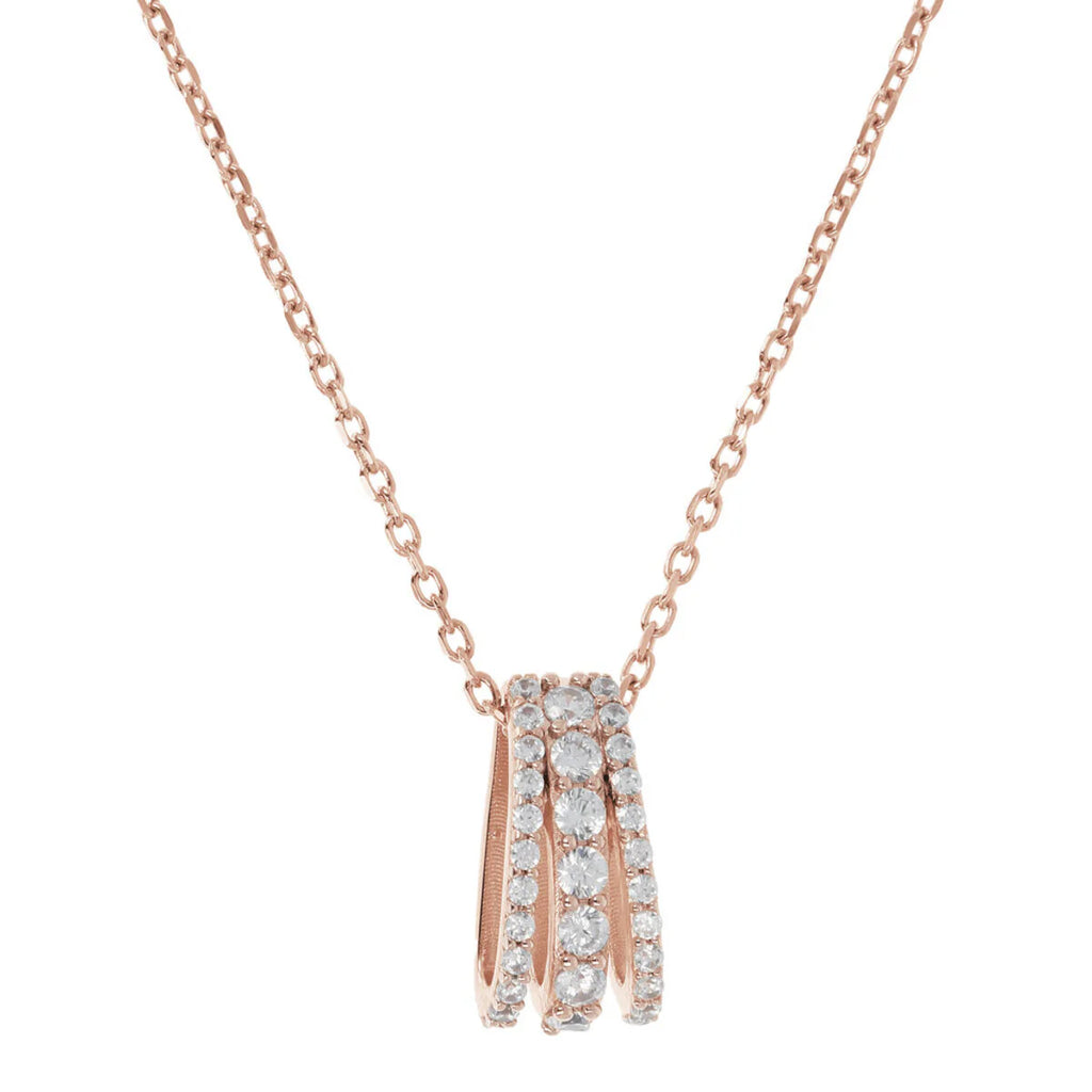 Collana Bronzallure Catena Forzatina con Pendente Pavé Triplo Filo in Cubic Zirconia