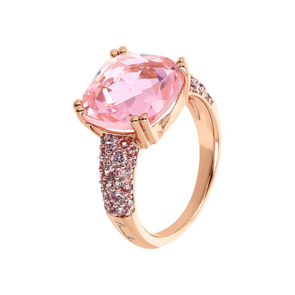 Anello Bronzallure Cocktail con Prisma Gem Quadrata e Pavé Pink