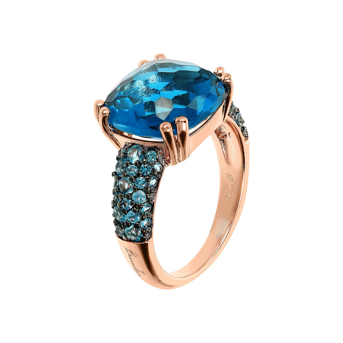 Anello Bronzallure Cocktail con Prisma Gem Quadrata e Pavé Blu