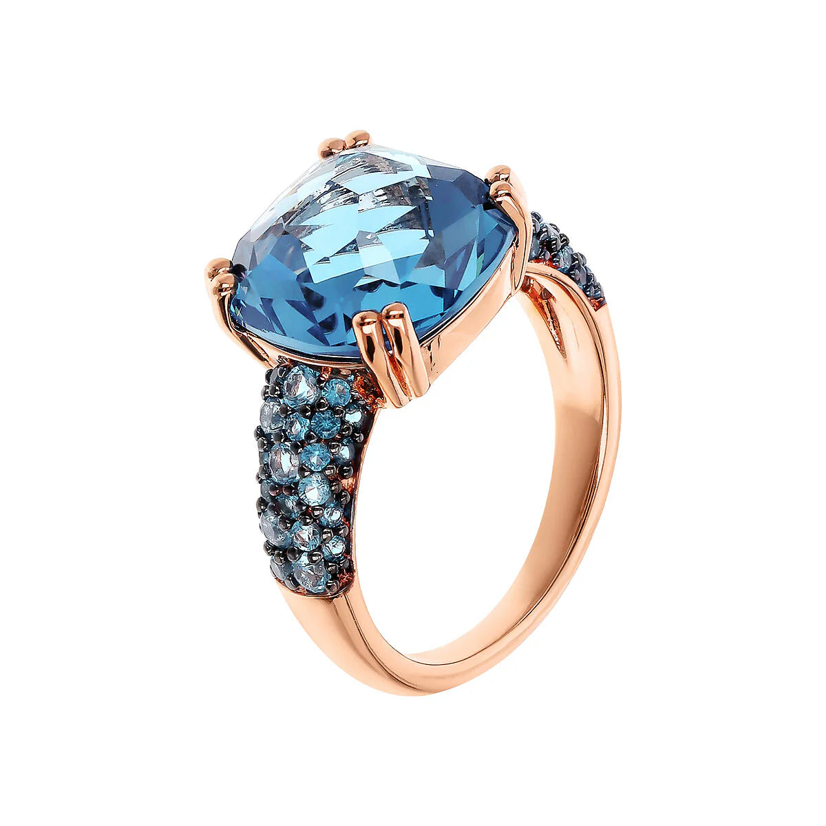 Anello Bronzallure Cocktail con Prisma Gem Quadrata e Pavé Blu