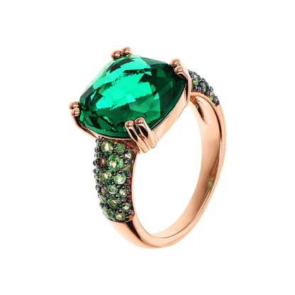 Anello Bronzallure Cocktail con Prisma Gem Quadrata e Pavé Smeraldo