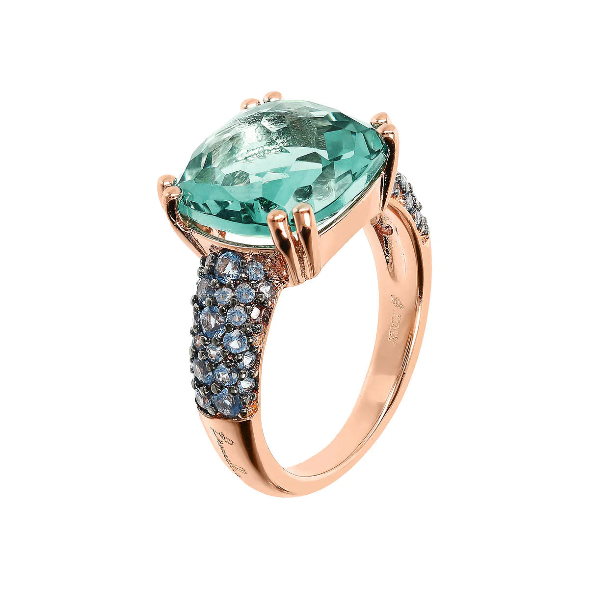 Anello Bronzallure Cocktail con Prisma Gem Quadrata e Pavé Green