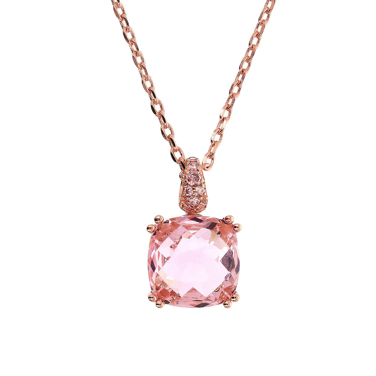 Collana Bronzallure Catena Rolo con Prisma Gem Quadrata e Pavé