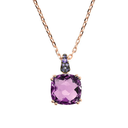 Collana Bronzallure Catena Rolo con Prisma Gem Quadrata e Pavé Ametista