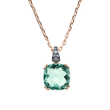 Collana Bronzallure Catena Rolo con Prisma Gem Quadrata e Pavé green