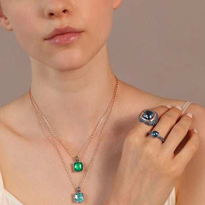 Collana Bronzallure Catena Rolo con Prisma Gem Quadrata e Pavé green