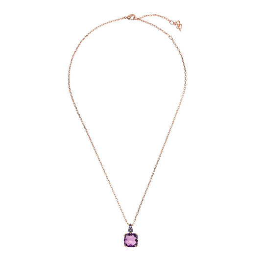 Collana Bronzallure Catena Rolo con Prisma Gem Quadrata e Pavé Ametista