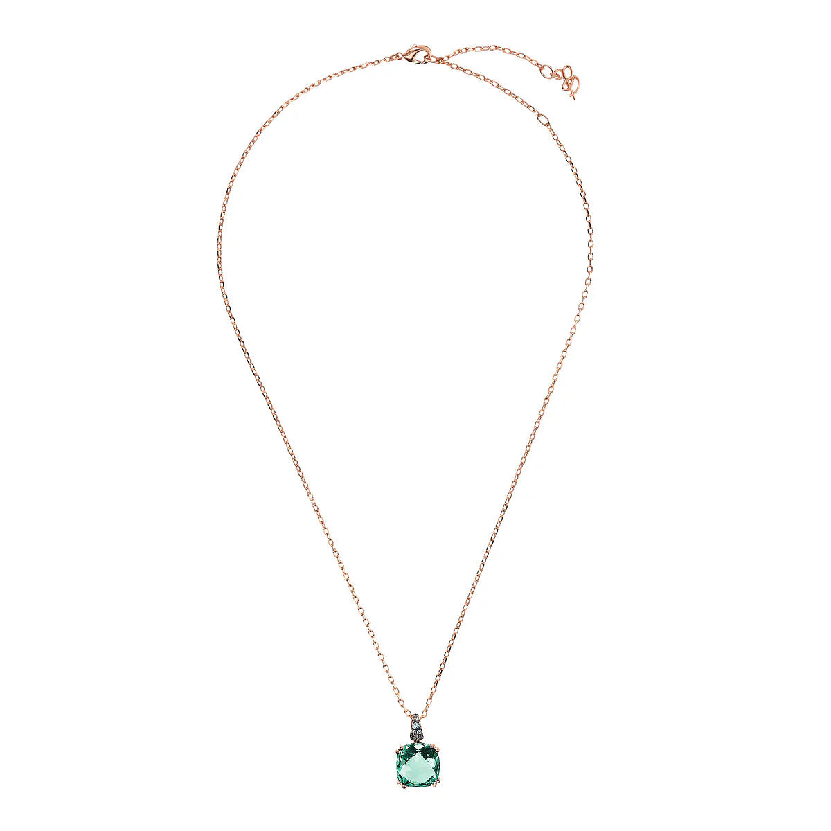 Collana Bronzallure Catena Rolo con Prisma Gem Quadrata e Pavé green