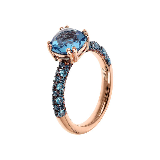 Anello Bronzallure Solitario con Prisma Gem Quadrata e Pavé Blu