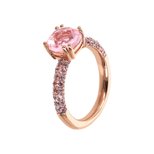 Anello Bronzallure Solitario con Prisma Gem Quadrata e Pavé pink