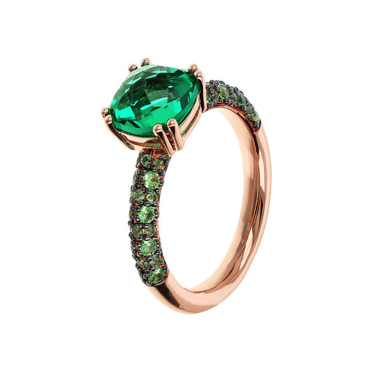 Anello Bronzallure Solitario con Prisma Gem Quadrata e Pavé Smeraldo