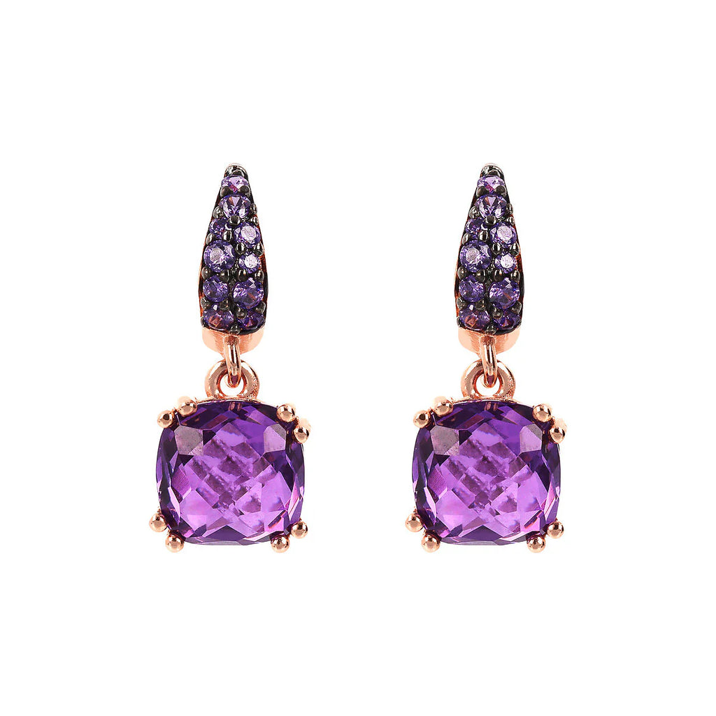 Orecchini pendenti Bronzallure Prisma Gem Quadrata e Pavé Ametista