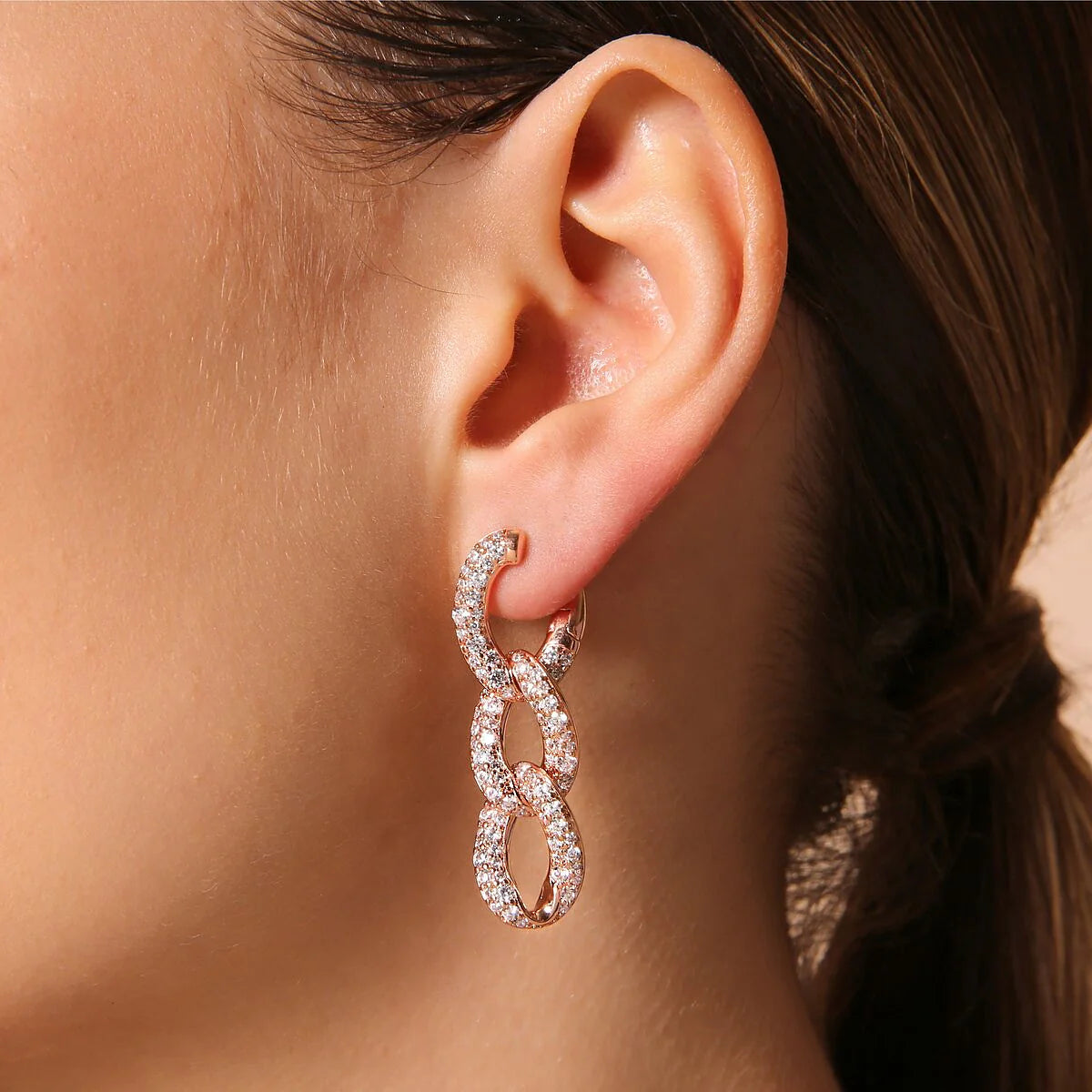 Orecchini pendenti Bronzallure Catena Grumetta con Pavé di Cubic Zirconia