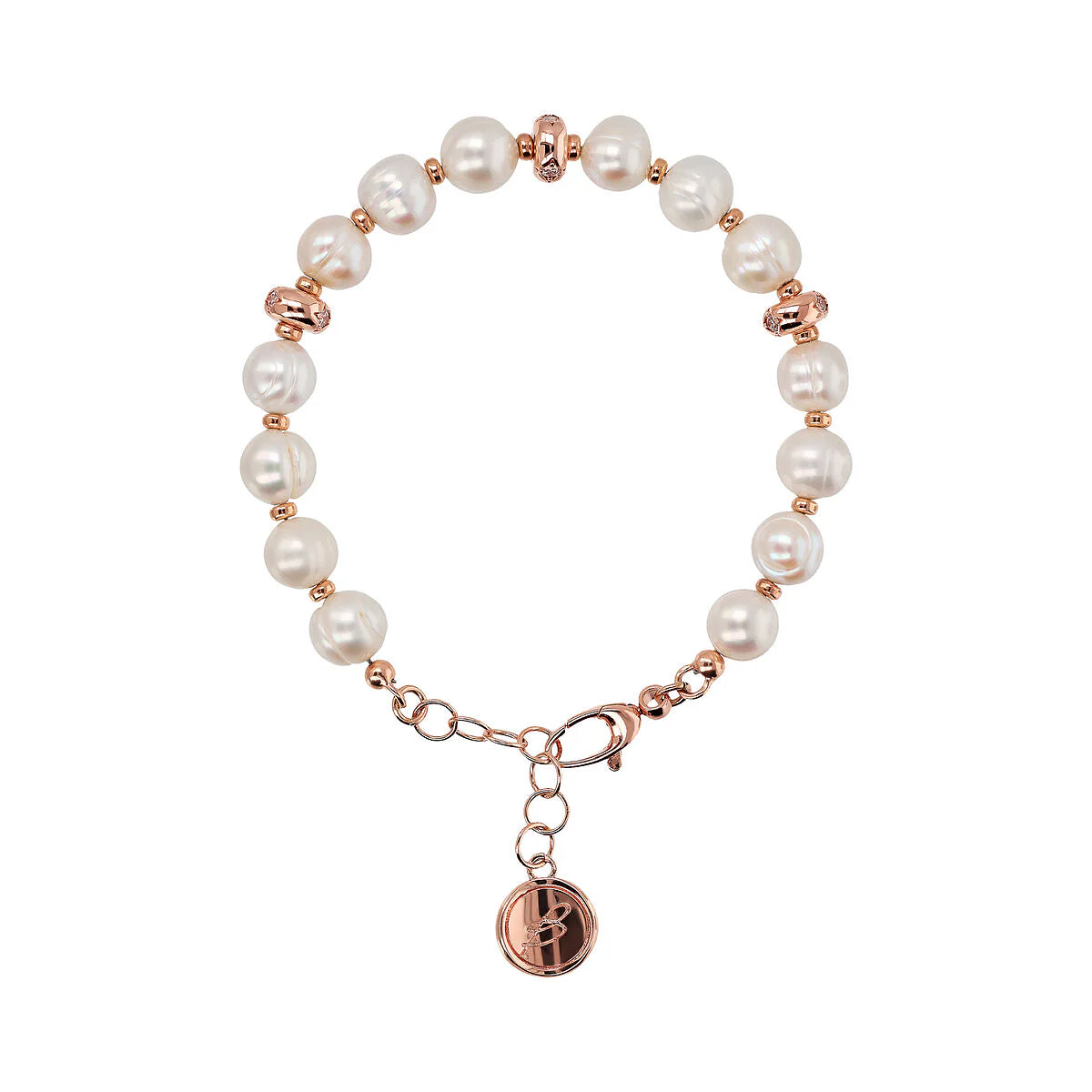 Bracciale Bronzallure Rondelle Étoile e Perle Cerchiate d'Acqua Dolce Bianche