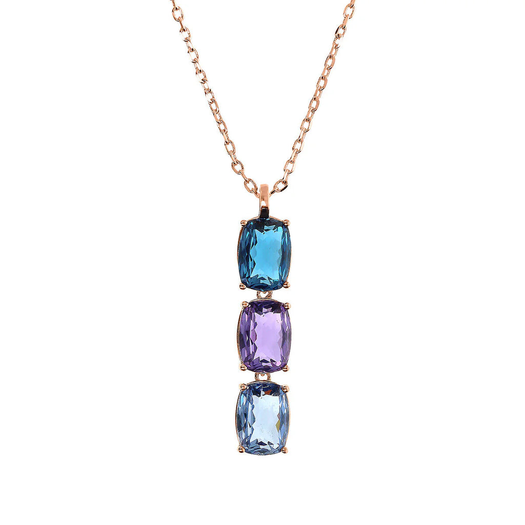 Collana Bronzallure Trilogy con Prisma Gem Taglio Mosaico Blu