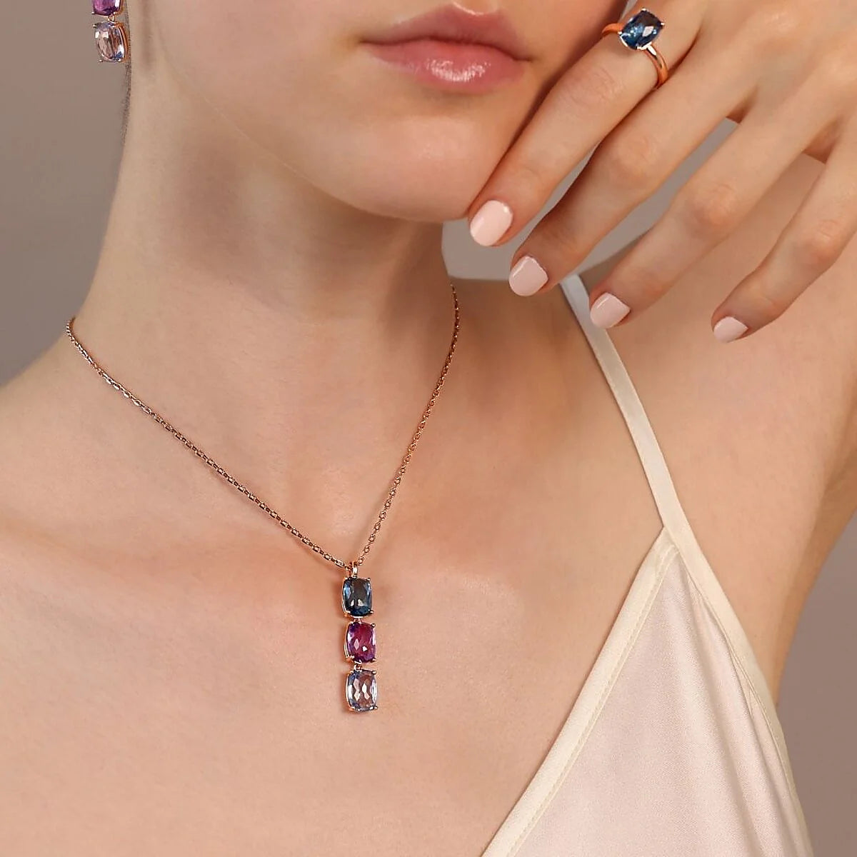 Collana Bronzallure Trilogy con Prisma Gem Taglio Mosaico Blu