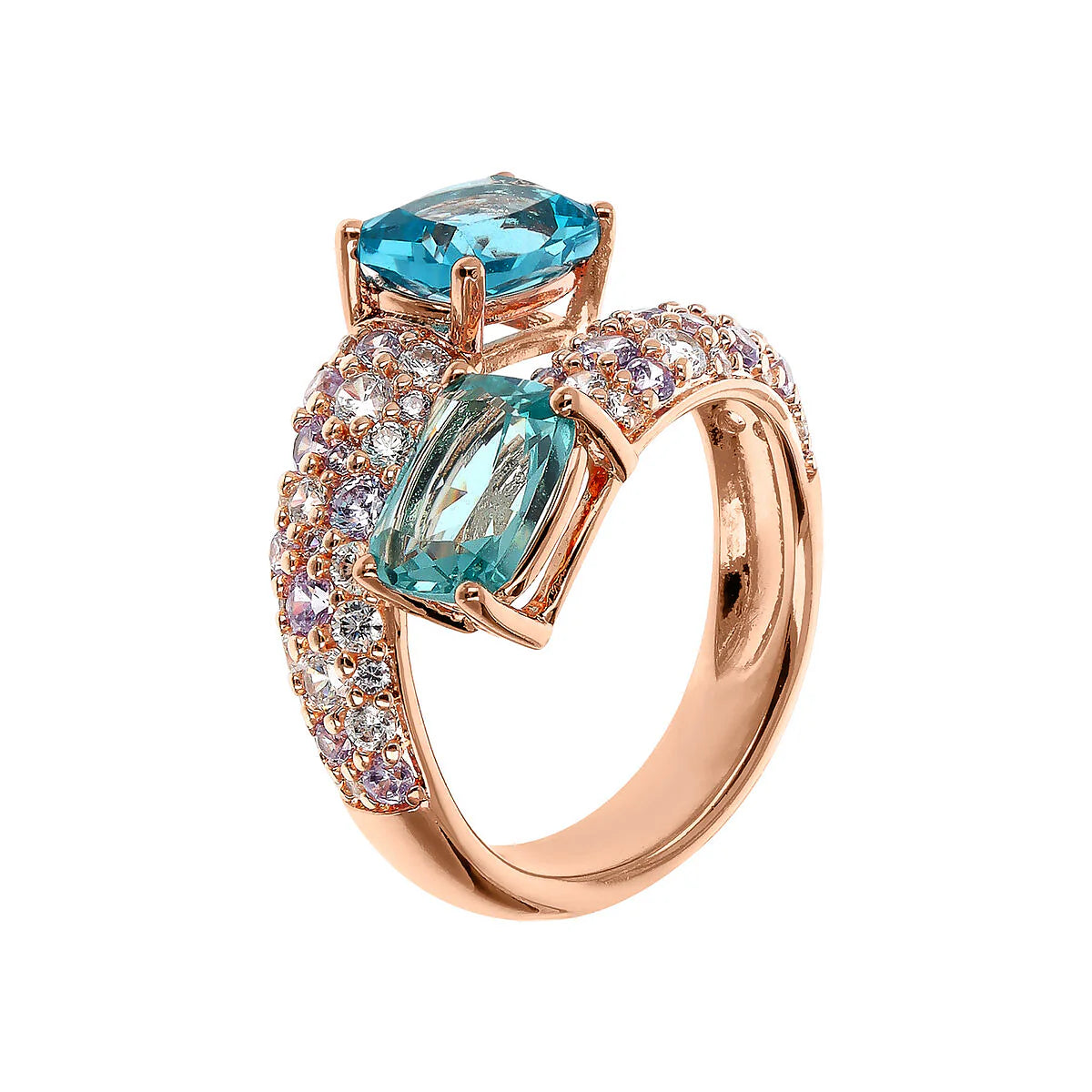 Anello Bronzallure Contrarié con Prisma Gem Taglio Mosaico e Pavé di Cubic Zirconia