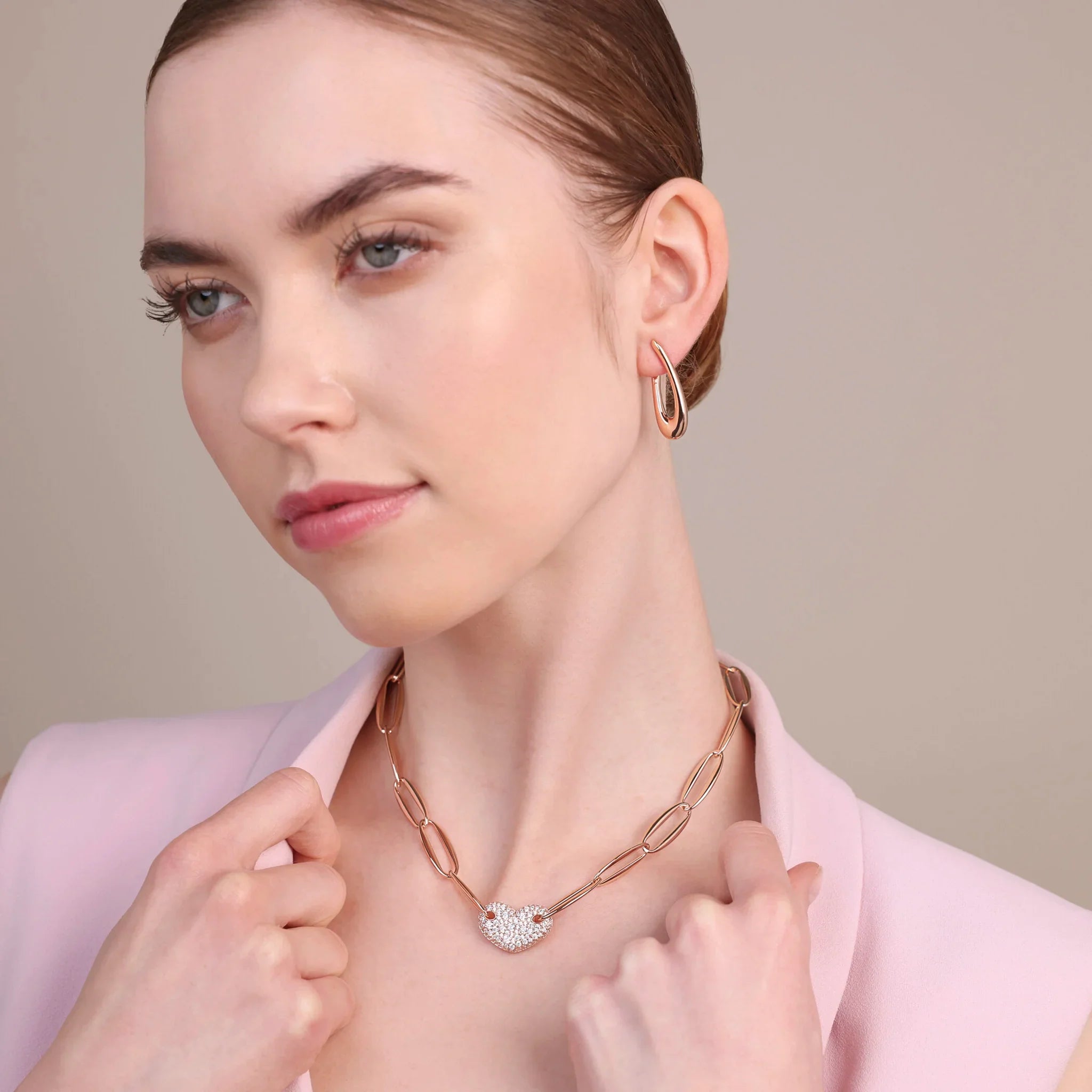 Collana Bronzallure donna Maglie Marquise e cuore in pavè