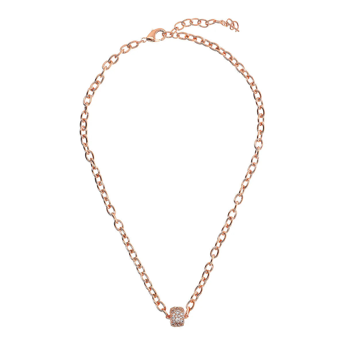 Collana Bronzallure Catena Rolo Ovale con Rondella in Pavé di Cubic Zironia
