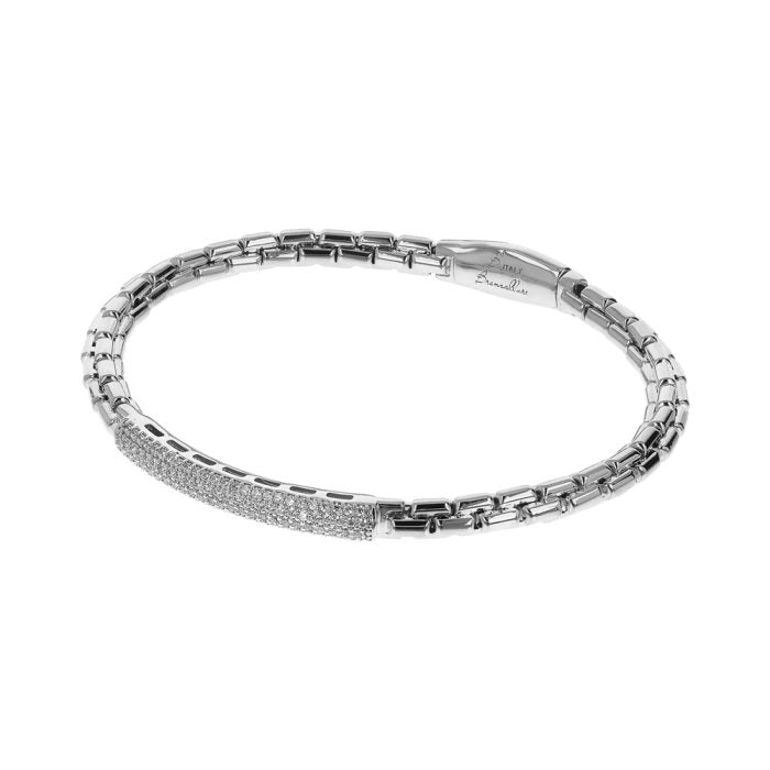 Bracciale Bronzallure semirigido Maglia Veneziana con placchetta in Pavé di Cubic Zirconia bianco