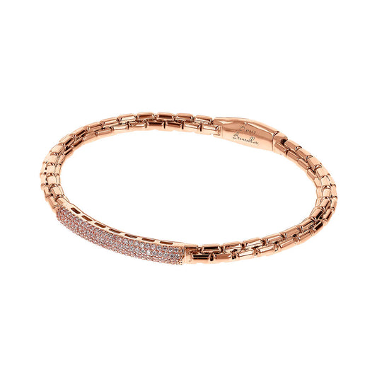 Bracciale Bronzallure Semirigido Maglia Veneziana con Placchetta in Pavé di Cubic Zirconia