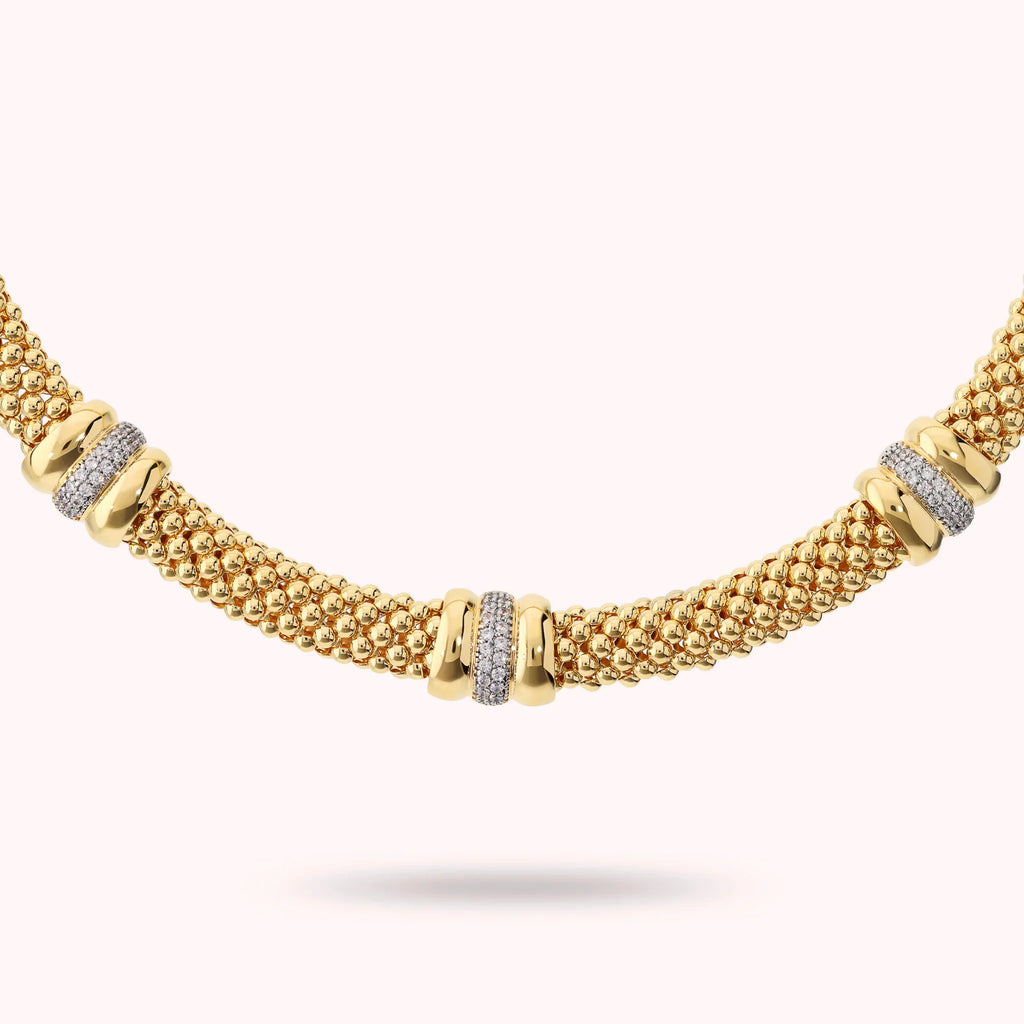 Collana Bronzallure donna Maglia popcorn con rondelle in pavè