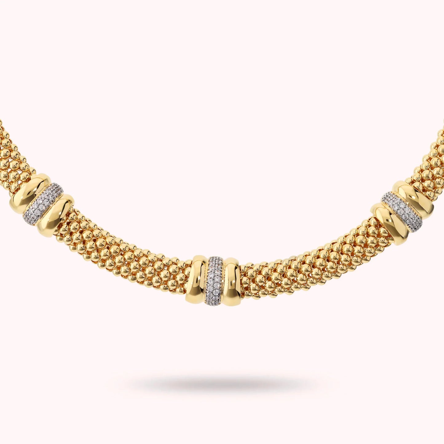 Collana Bronzallure donna Maglia popcorn con rondelle in pavè