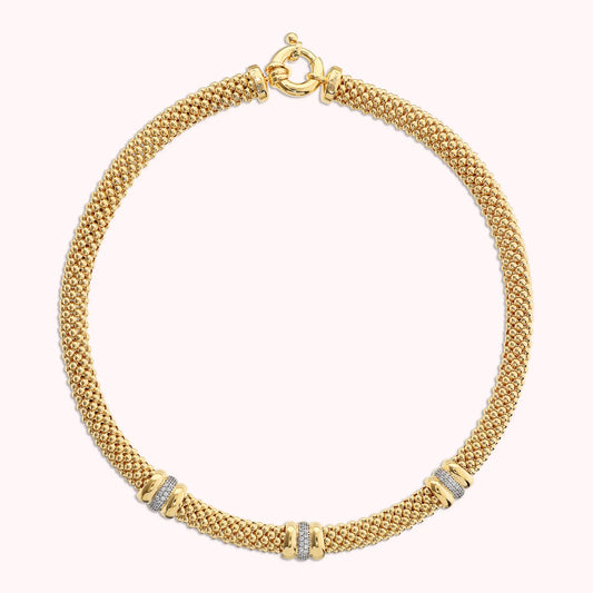 Collana Bronzallure donna Maglia popcorn con rondelle in pavè
