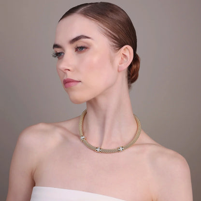 Collana Bronzallure donna Maglia popcorn con rondelle in pavè