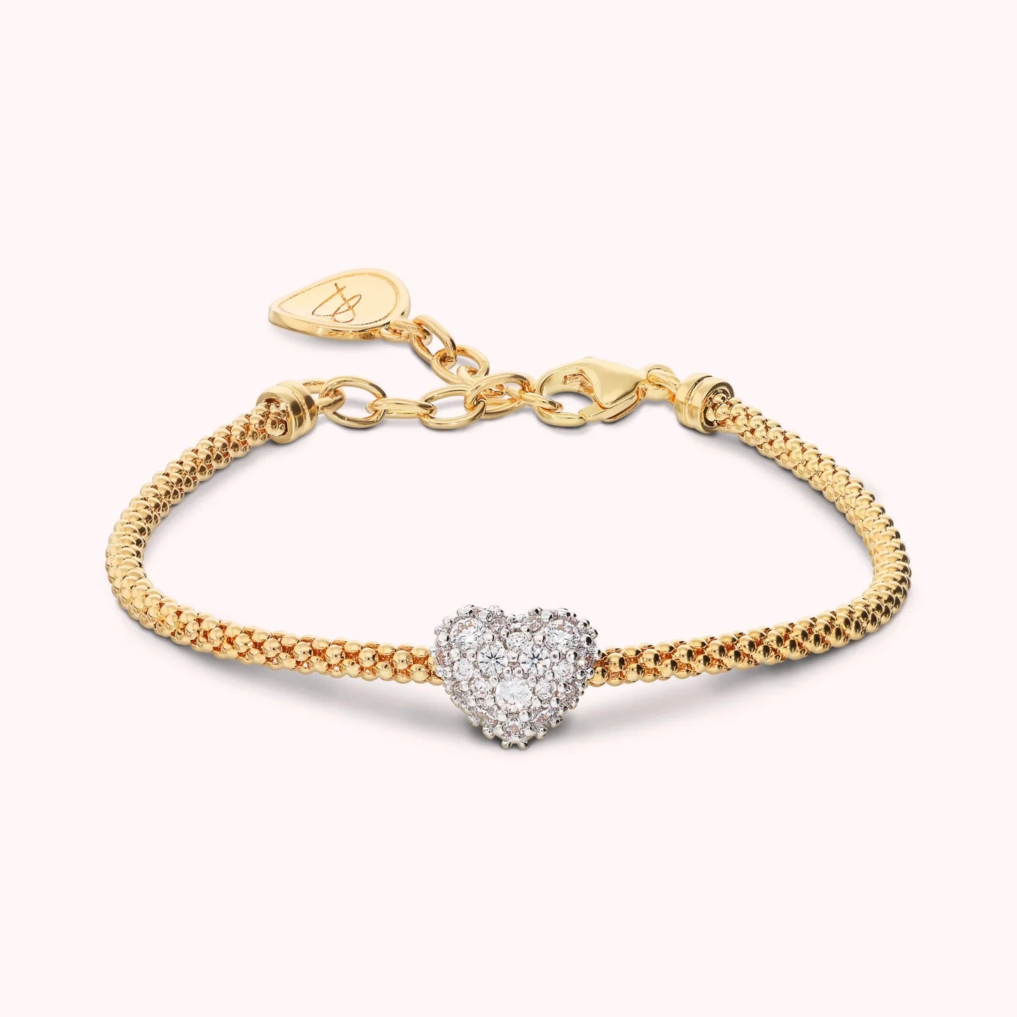 Bracciale Bronzallure donna Maglia popcorn con cuore centrale in pavè
