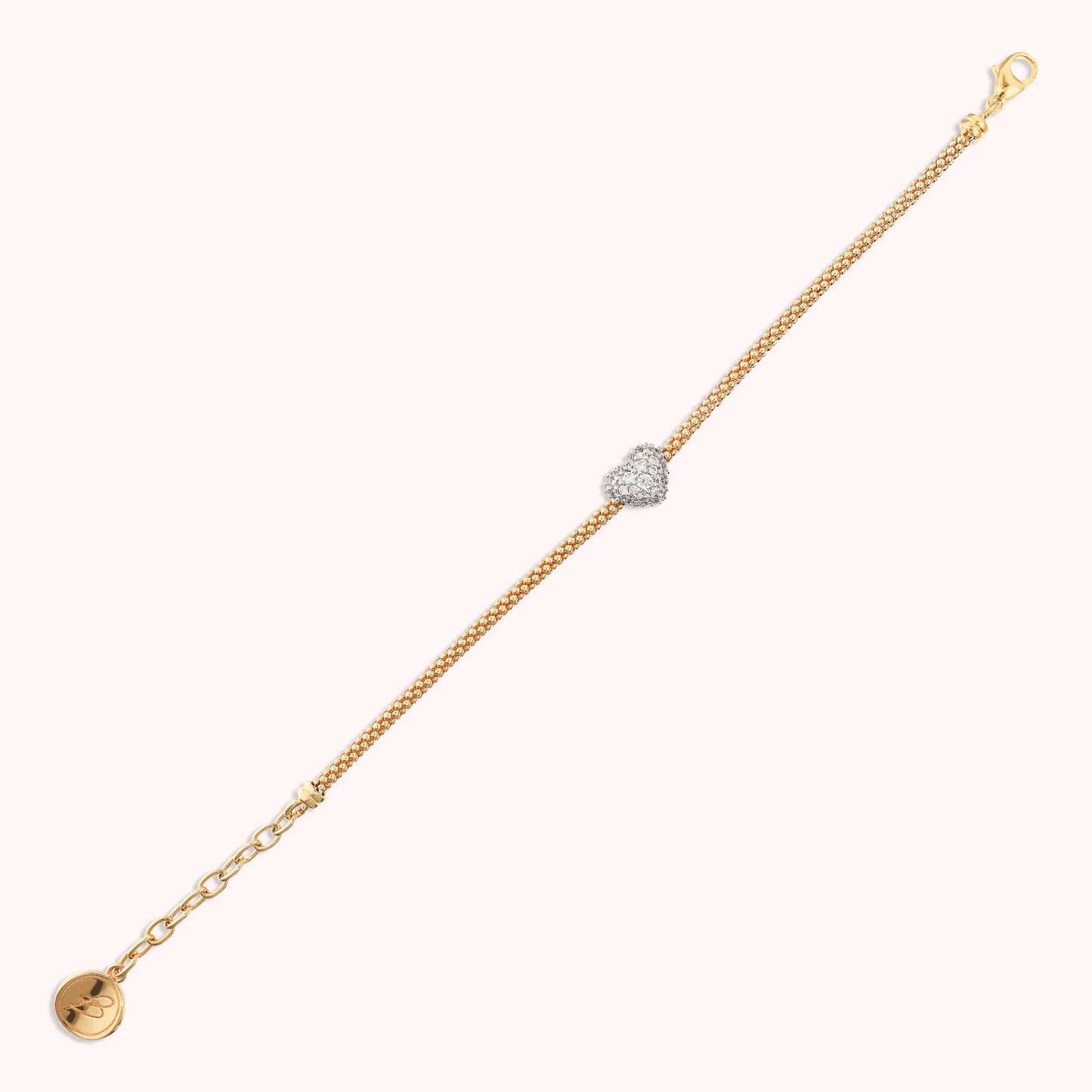 Bracciale Bronzallure donna Maglia popcorn con cuore centrale in pavè